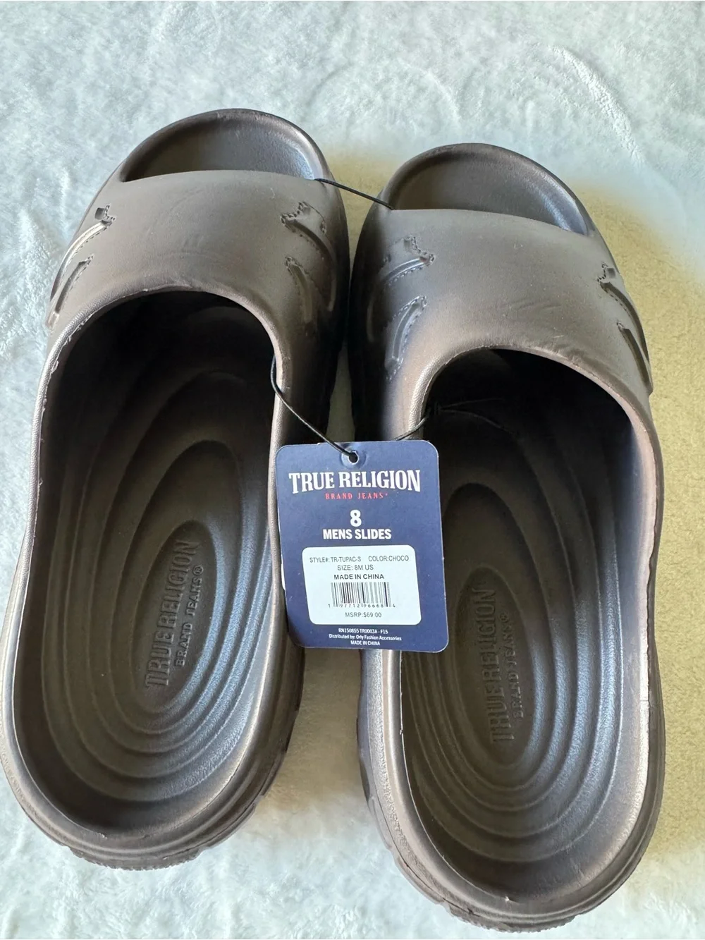 True Religion Men's Dark Brown Slip-On Slide Sandals